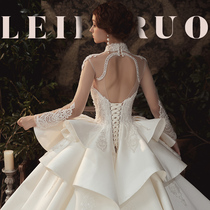 Lettiruo Ru Chun French retro satin main wedding dress 2021 new bridal luxury dress tail girl