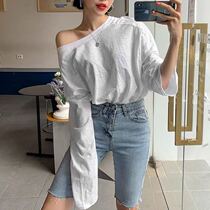 Korean denim shorts women high waist 2021 summer new light blue stretch pants tight slim straight Five