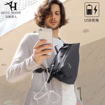 Tide cool chest bag shoulder shoulder bag USB chest bag men shoulder bag Korean youth sports print small backpack