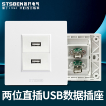 Type 86 wall concealed double Port usb panel straight screw connection two computer data extension USB socket