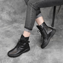 Autumn and winter leather Martin boots British style 2020 new comfortable soft sole womens shoes Joker Net red flat short boots