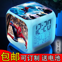 Spider-man Spider-man anime children student bedside alarm clock mute colorful clock LED luminous night light DIY customization