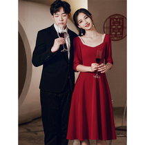 Toast to the bride 2022 The new spring autumn wine red normally can be worn with a small child engaged wedding gown skirt dresses