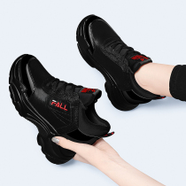 Black dad shoes autumn and winter womens shoes 2021 New plus velvet sports casual shoes Joker thick-soled small black shoes