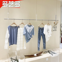 Clothing Show Rack Stainless Steel Hanging Hanger Korean Version Womens Clothing Shop Hanging Clothes Pole Wall-mounted Acrylic Ceiling Shelf