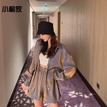 Summer new two-piece mermaid Ji polarized shirt loose shirt high waist slim shorts set women tide
