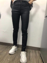 2022 Spring and Summer New Cs Matte Elastic Button Waist Leather Pants Small Feet Pencil Pants Washed Leather Pants Base Outerwear