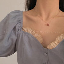 Sweet girl Strawberry crystal necklace female gentle temperament simple Mori choker niche design accessories summer