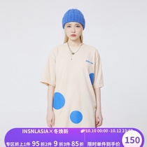 INSNLASIA original dot color matching short-sleeved tide brand mens and womens design sense round neck couple T-shirt