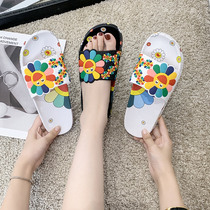 Summer leisure fashion flower beach slippers women new thick bottom can wet water non-slip bath slippers women wear