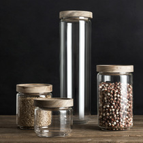 Transparent sealed cans ins Net red acacacia wooden cover food grade storage grains coffee beans tea storage bottle