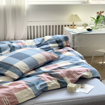 Class A pure cotton 60-count long-staple cotton three-piece set student dormitory single quilt cover sheet grid simple bedding 3-piece set
