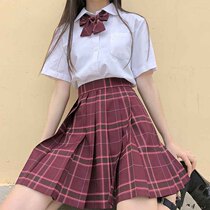 JK uniform short-sleeved suit summer genuine original spot pleated skirt Womens summer plaid skirt College style short skirt