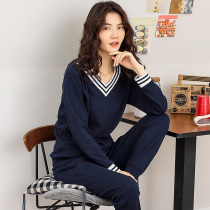 Spring and Autumn Pajamas Womens Long Sleeve Cotton Fashion Leisure Sports Pullover V Collar Can Go Home Clothes Summer Set Autumn