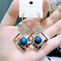 2021 Korean Dongdaemun Rhombus Temperament Earrings 925 Silver Needle Micro-inlaid Zircon Earrings