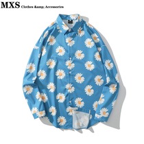 South Korea Ins original Cebu Little daisy printed long sleeve shirt male and female student port Wind 100 hitch casual couple lining clothes