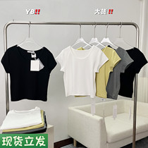 YUYUREAL-open spring base tee pro-skin four-color small short U collar loose version 100 hitch short sleeve T female spring