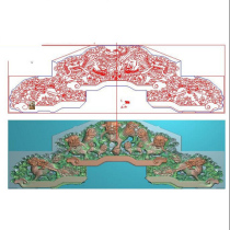 Fine Sculpture Lion Throne Backrest Leaning on head chair Brain Kirin Lion Play Embroidered Ball Relief Plot Grayscale of wooden sculptures