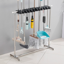 Floor-to-floor mop rack broom rack hanging mop rack storage and finishing adhesive hook cleaning tool fixed shelf