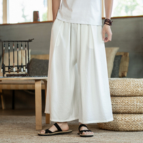 Summer Japanese ankle-length pants wide leg pants men thin special wide culottes mojo practice pants wide 9-point pants thick legs