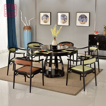 Art League Yum Yum red sandalwood round dining table and chair combination new Chinese mahogany dining table 1 38 meters with turntable table