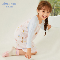 (Milk series)New product Love childrens girls 3 years old spring and summer three-point sleeve thin printing comfortable night dress pajamas