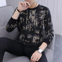 Long sleeve T-shirt mens round neck autumn splashing ink personality base shirt Korean trend youth slim fashion printed T-shirt