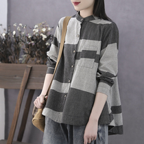 Han Suoyi literary simple spring clothing 2020 new womens loose casual A- shaped cotton shirt round neck base