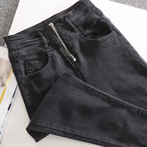 High waist jeans women small feet tight 2022 Spring new small sub-display high display slim black 90% pants
