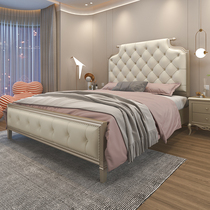 American bed net red light luxury solid wood bed modern minimalist master bedroom European-style wedding bed 1 8 m French style soft bag princess bed