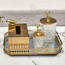 Light luxury Nordic metal style Gold tissue box tray Golden Deer toothpick storage tank Home decoration soft outfit matching set