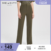 MECITY womens clothing spring loose Korean version of the street Coloured splicing side open fork design high waist pituitary straight drum pants woman