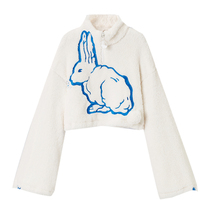 Short sweatshirt female tide ins Japanese cute plush coat 2021 new autumn winter white rabbit loose bf Leisure