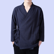  Hanfu mens clothing Ancient style oblique lapel cotton and linen top Chinese style mens clothing Chinese Taoist robe Linen meditation suit jacket