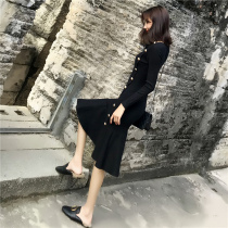 2021 new womens spring and autumn Korean version of the waist is thin foreign style age reduction small fragrant style buttock fishtail knitted dress