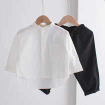 Boys collar shirt long sleeve 2021 small children White shirt cotton thin Korean children spring coat art