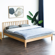 Ushu furniture pure solid wood bed 1 8 m double bed 1 5 m Nordic simple bedroom bed oak bed log furniture
