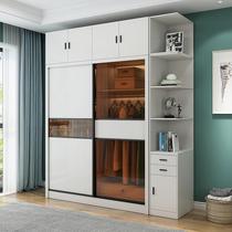 Nordic sliding door wardrobe Simple modern multi-function bedroom combination cabinet Glass sliding door overall large wardrobe