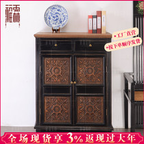 New Chinese style shoe cabinet entrance cabinet classical furniture solid wood black dining side decoration cabinet living room old retro storage cabinet