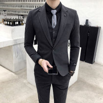 Dark gray suit men autumn and winter wedding ceremony British wind groom suit suit suit men slim Korean version of tide three sets