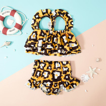 New girls pink swimsuit small children 2021 summer new foreign style cute princess baby split breathable