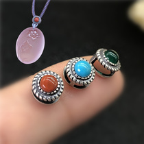 925 sterling silver inlay natural gemstone connection buckle vintage old silver jade pendant lanyard necklace DIY accessories