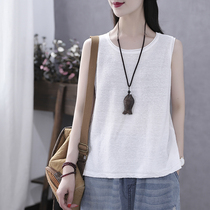 Han Suoyi retro art summer new I-shaped linen vest women's cotton and linen wear solid color bottoming strap