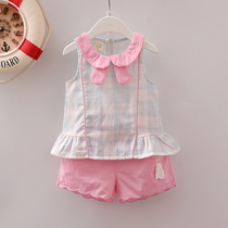 4-9-month-old female baby suit summer clothes 0-1-2-3-year-old baby girl crushed flower vest two sets of foreign air