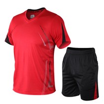 Short sleeve T-shirt mens 2021 summer new large size leisure sports set Fitness running quick dry clothes two-piece set