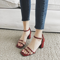 Slotted buckle sandals womens 2021 summer new fashion open toe Korean version wild thick heel transparent heels