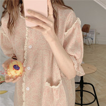 VIRRI CIAGA ~ lust sweet girl cotton pajamas female summer thin nightdress pastoral style short sleeve set