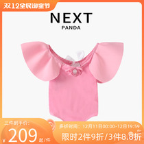 British Swimwear next Panda Kids Girls Baby Ins Girls Hooded Hooded Lotus Leaf Backless Swimsuit