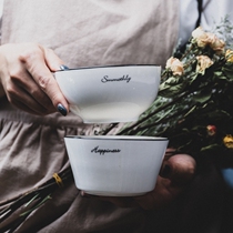 Ceramic Rice Bowl home simple breakfast bowl porridge French Nordic tableware 4 5 inch creative letter flat bowl