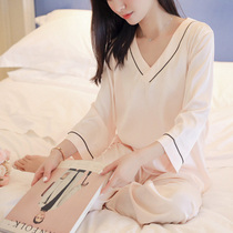 Sleepwear Lady Spring Autumn Long Sleeves Long Pants Ice Silk Summer Silk Fans Two Sets of air-conditioned rooms upscale Home Genuine Silk
